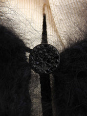 Mohair logo button design ribbed knit top in black/beige