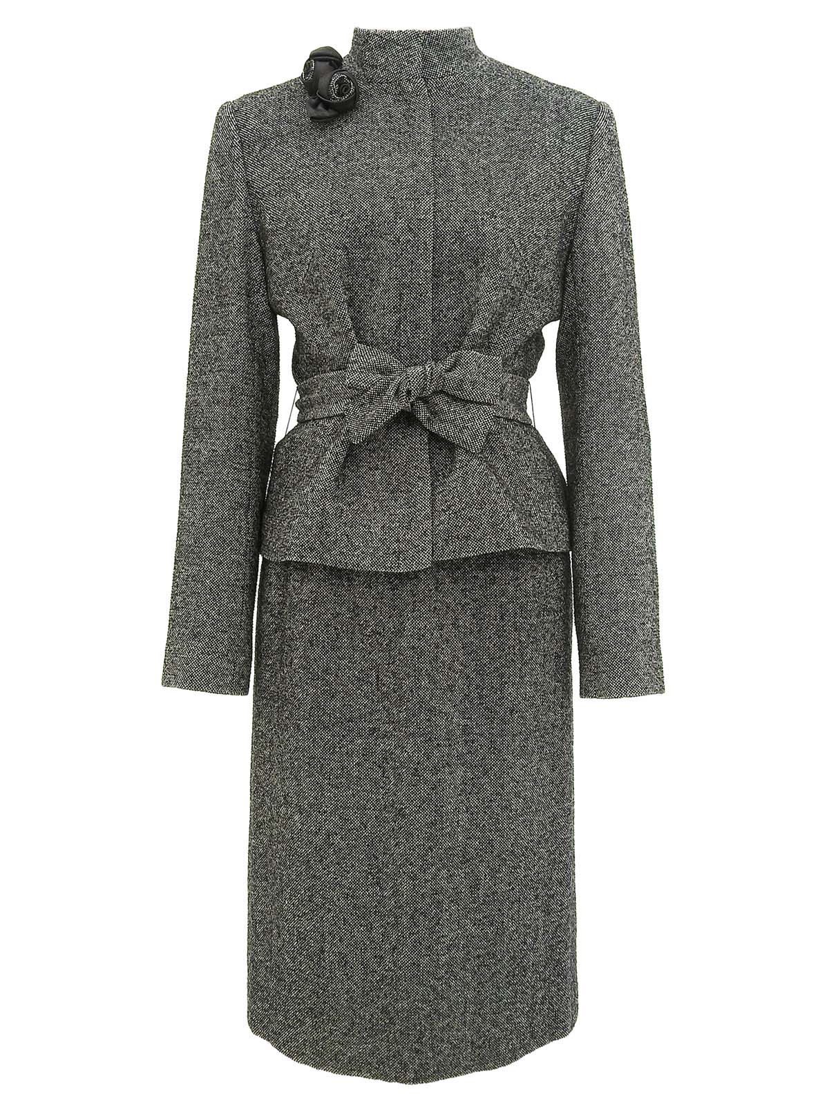 ウールラメローズコサージュセットアップ グレー