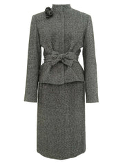 ウールラメローズコサージュセットアップ グレー