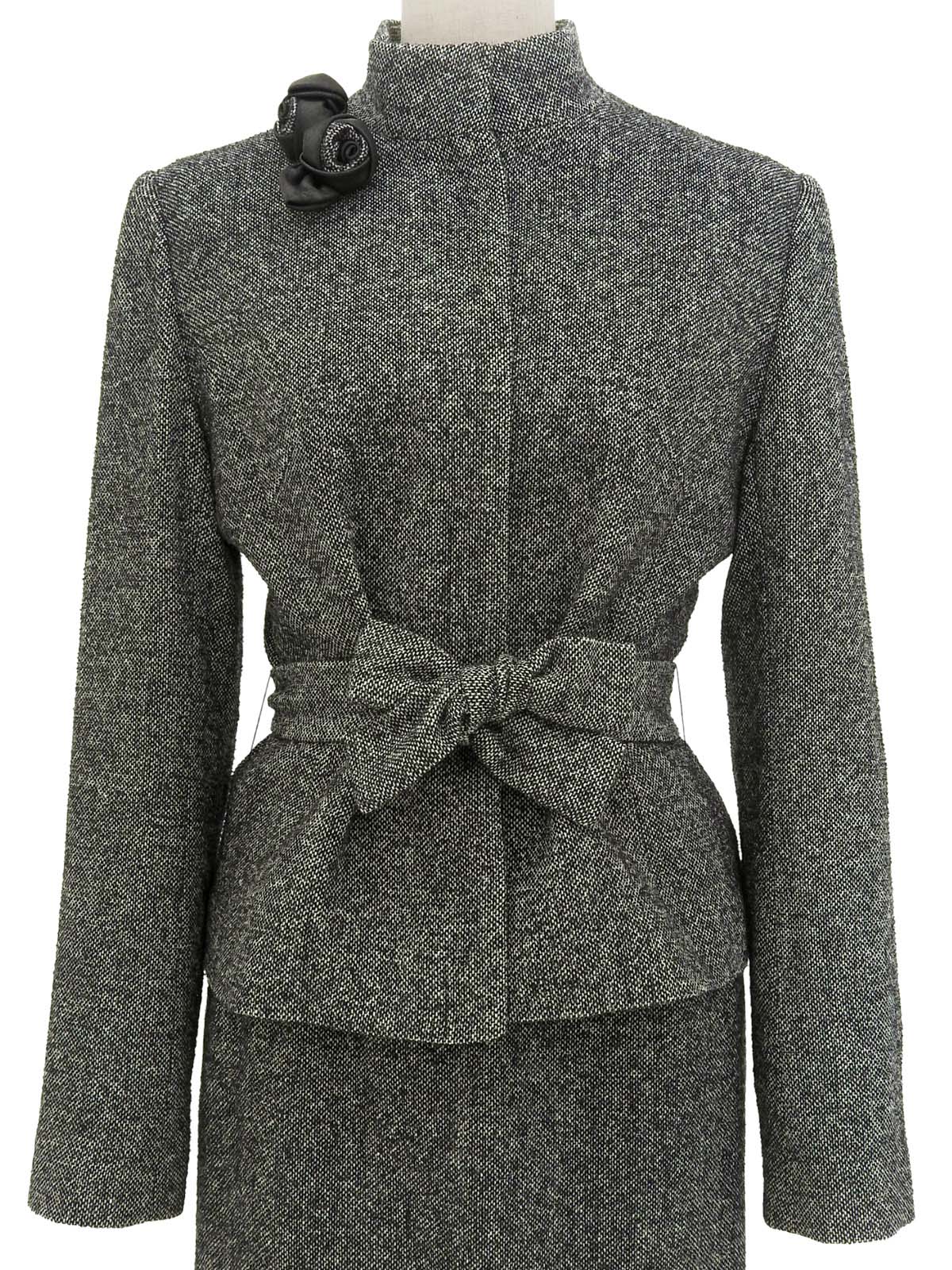 ウールラメローズコサージュセットアップ グレー