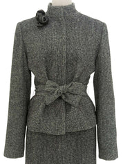 ウールラメローズコサージュセットアップ グレー