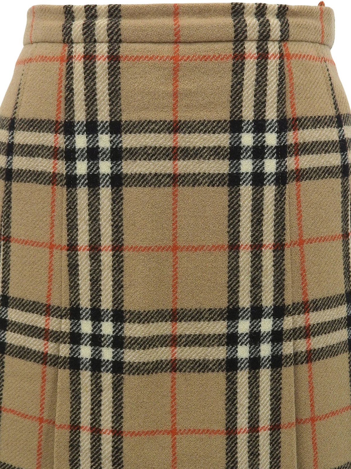 Wool Check Pattern Pleated Skirt in Beige/Multi
