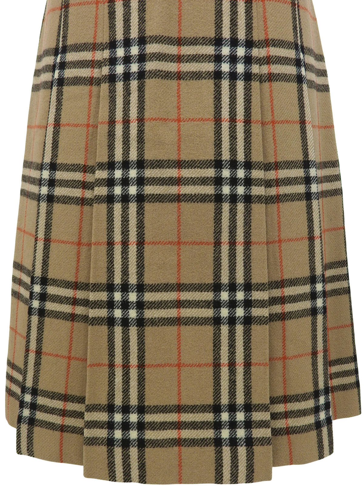 Wool Check Pattern Pleated Skirt in Beige/Multi