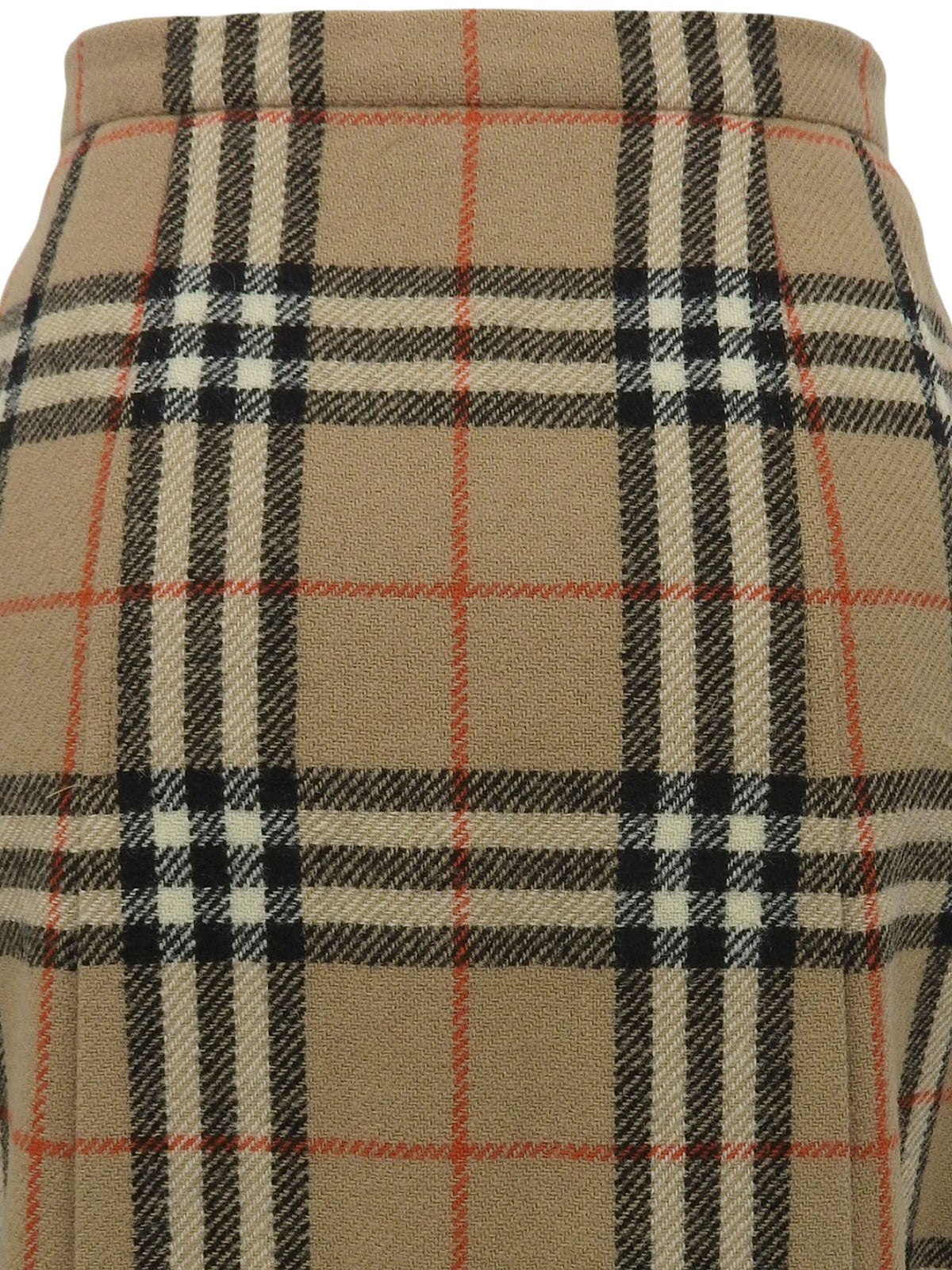 Wool Check Pattern Pleated Skirt in Beige/Multi