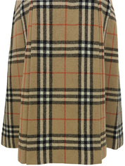 Wool Check Pattern Pleated Skirt in Beige/Multi