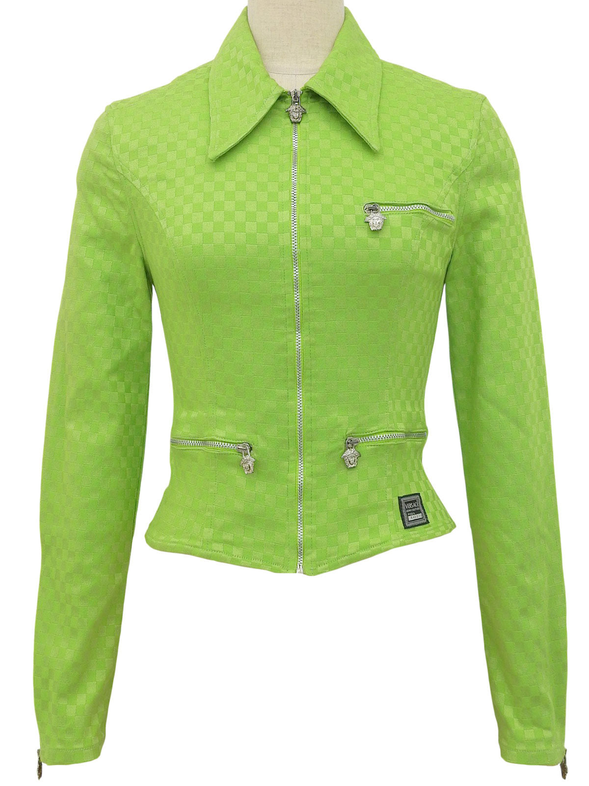 Patterned zip-up jacket in yellow-green