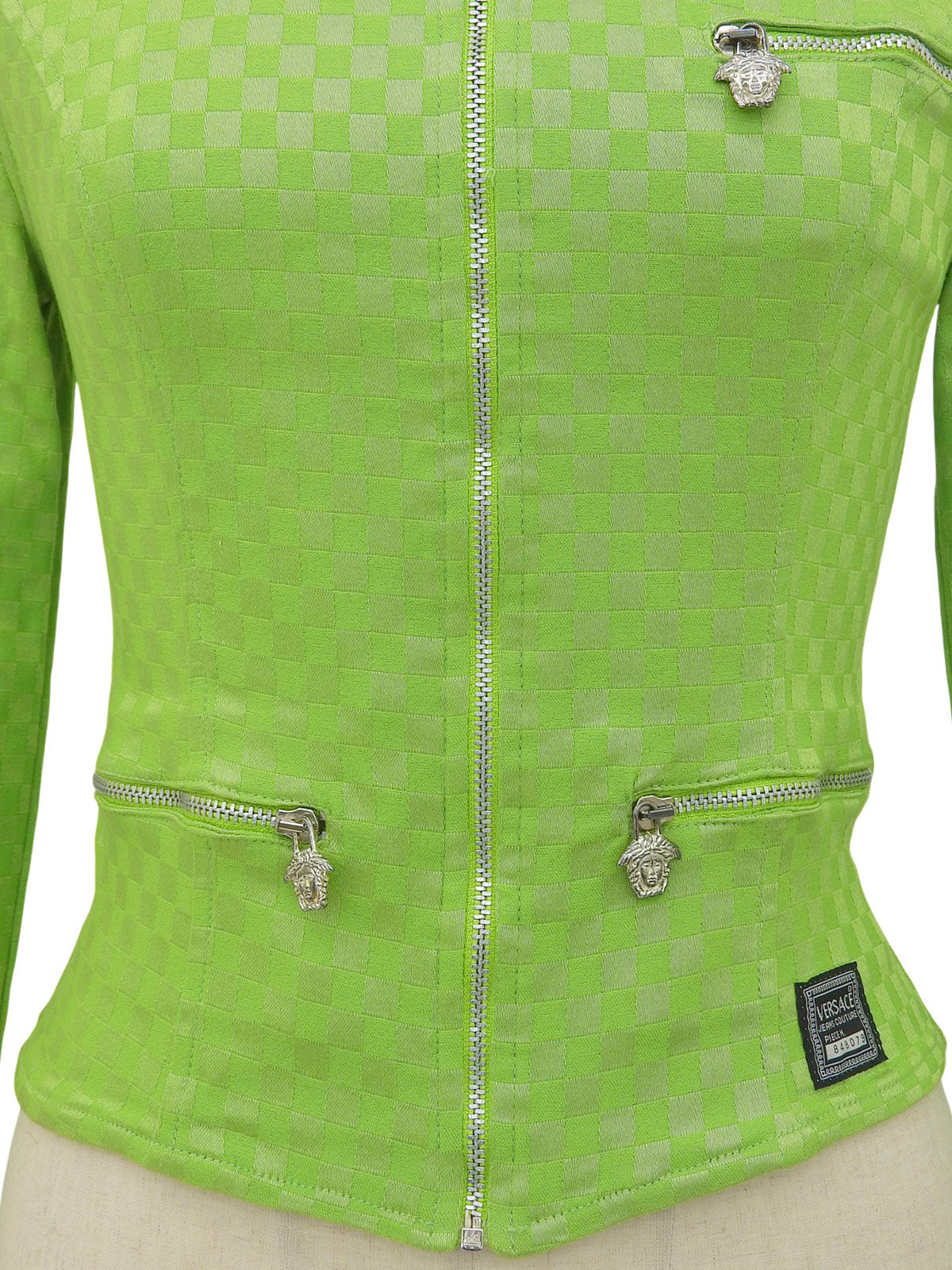 Patterned zip-up jacket in yellow-green