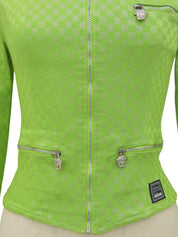 Patterned zip-up jacket in yellow-green