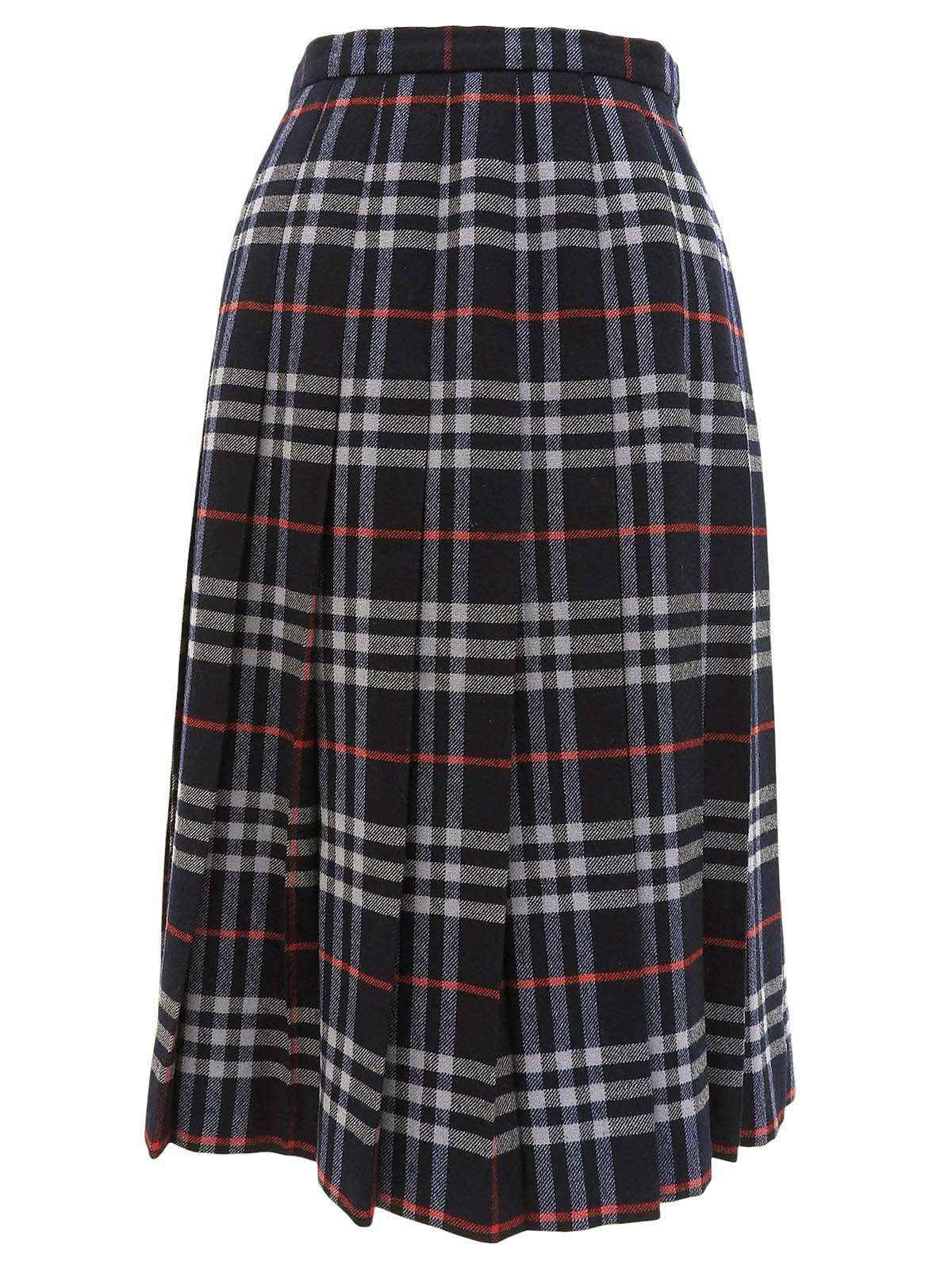 Navy wool Nova check pattern pleated skirt