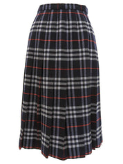 Navy wool Nova check pattern pleated skirt