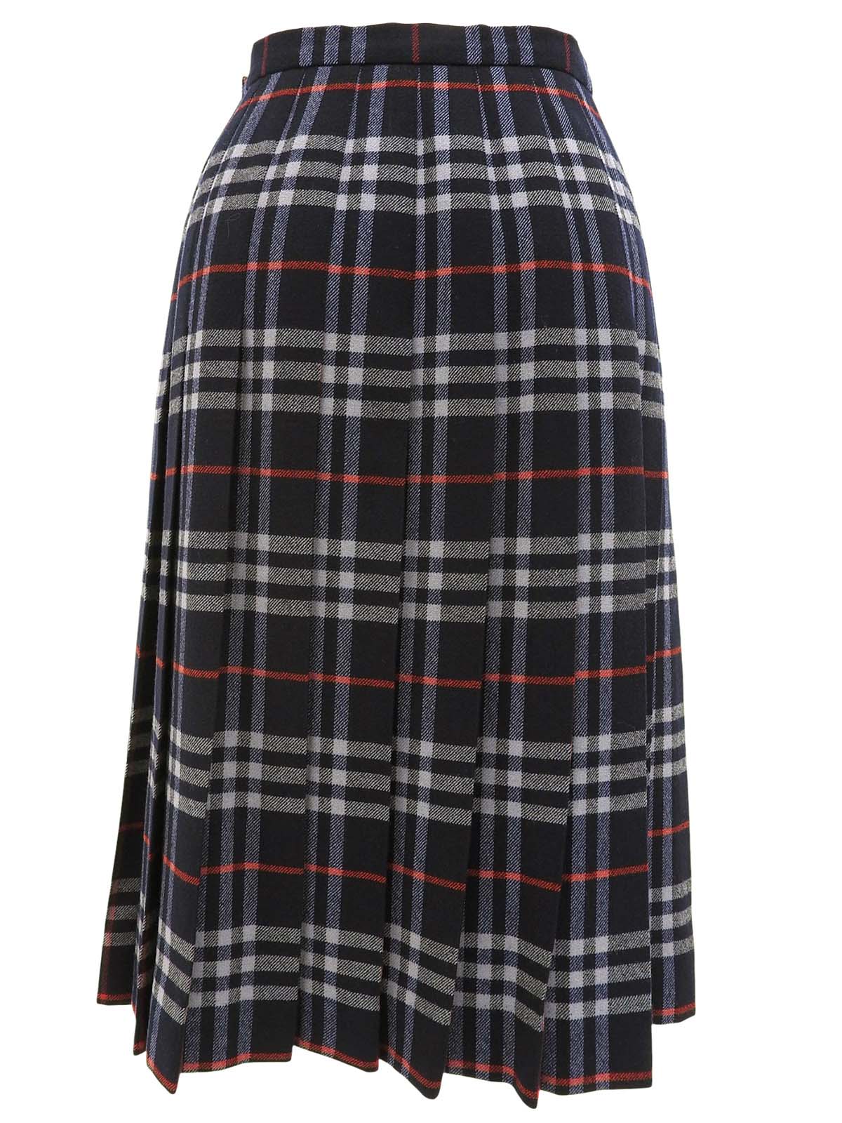Navy wool Nova check pattern pleated skirt