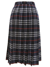Navy wool Nova check pattern pleated skirt