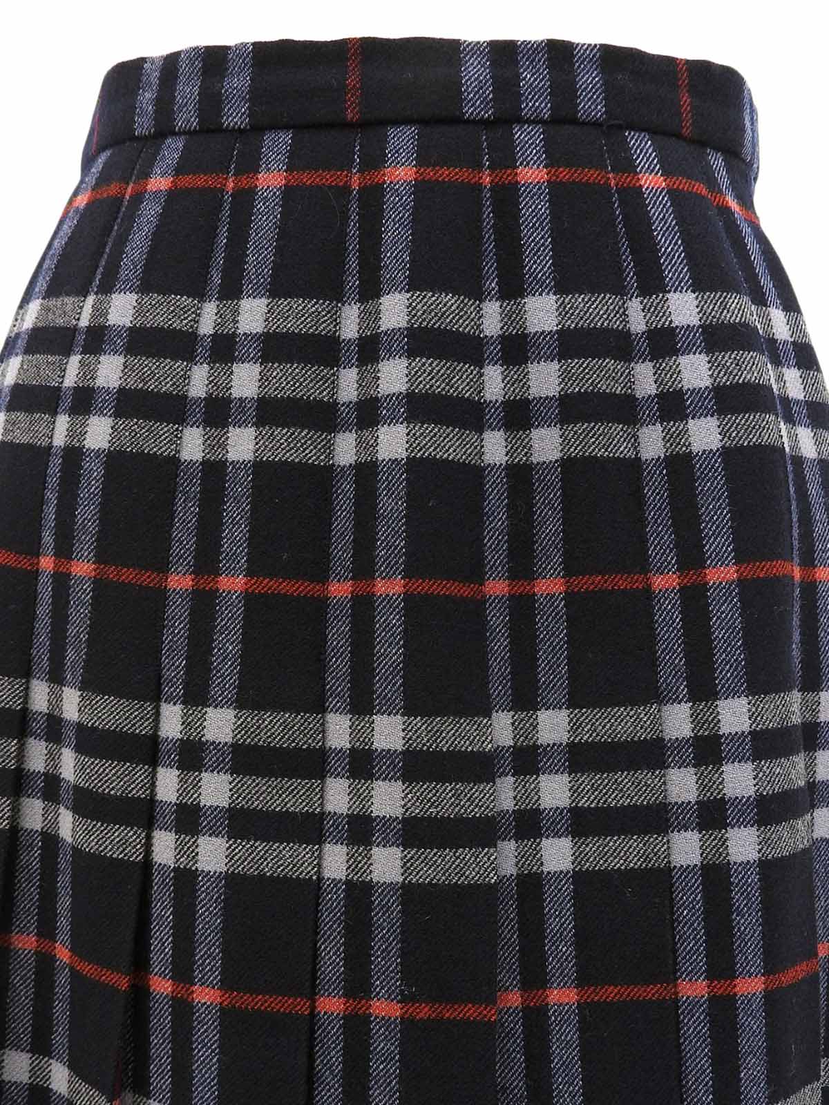 Navy wool Nova check pattern pleated skirt