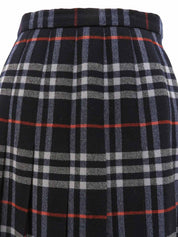 Navy wool Nova check pattern pleated skirt