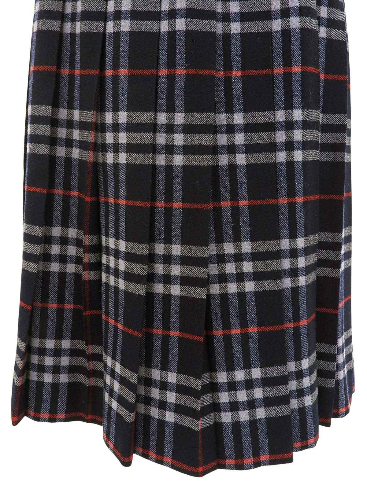 Navy wool Nova check pattern pleated skirt