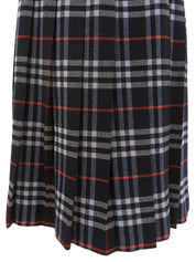 Navy wool Nova check pattern pleated skirt
