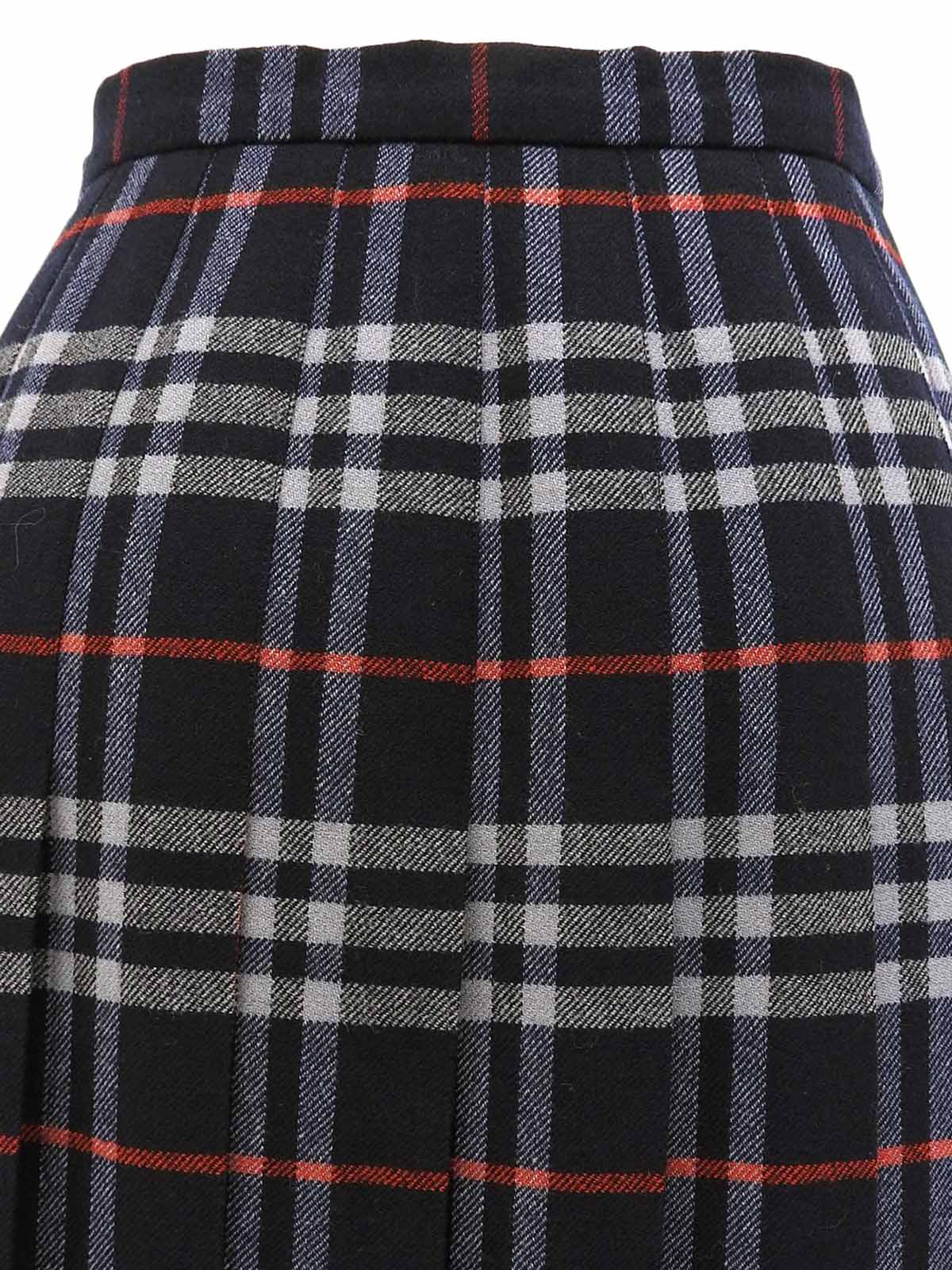 Navy wool Nova check pattern pleated skirt