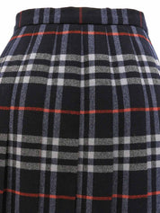 Navy wool Nova check pattern pleated skirt