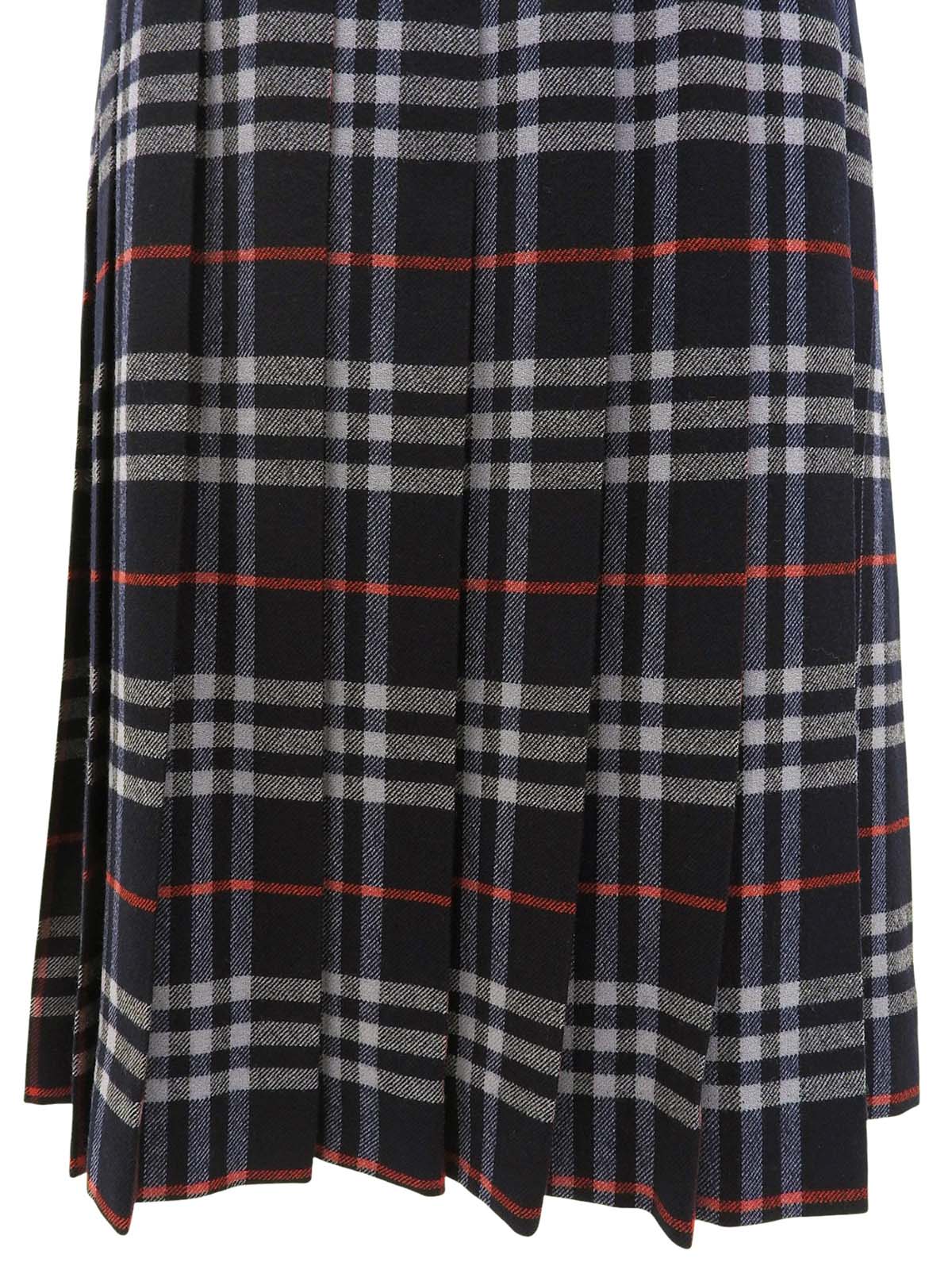 Navy wool Nova check pattern pleated skirt