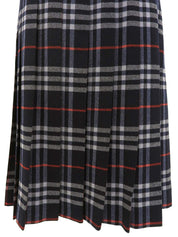 Navy wool Nova check pattern pleated skirt