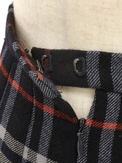 Navy wool Nova check pattern pleated skirt