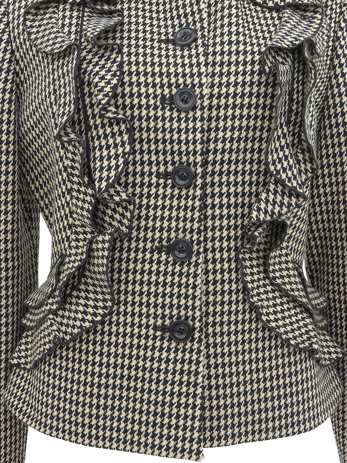 ウールハウンドトゥースパターンフリルジャケット　ブラック/マルチ