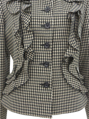ウールハウンドトゥースパターンフリルジャケット　ブラック/マルチ