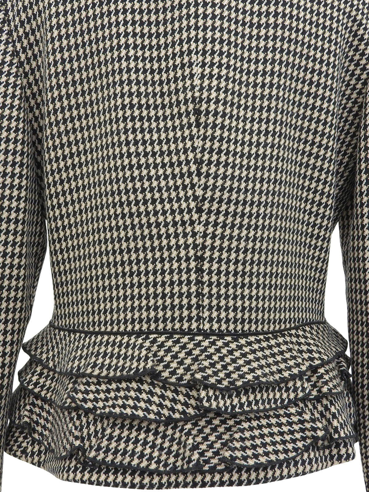 ウールハウンドトゥースパターンフリルジャケット　ブラック/マルチ