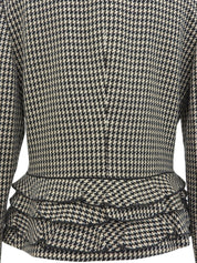ウールハウンドトゥースパターンフリルジャケット　ブラック/マルチ