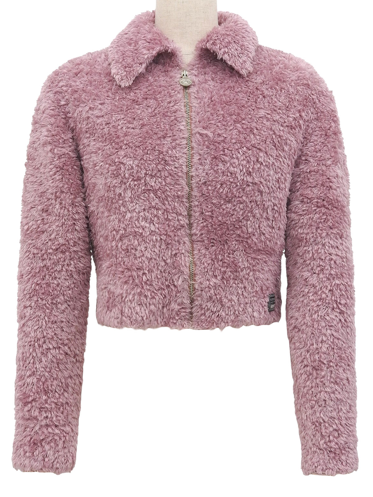 Mohair short zip-up fur jacket in pink