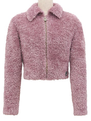 Mohair short zip-up fur jacket in pink