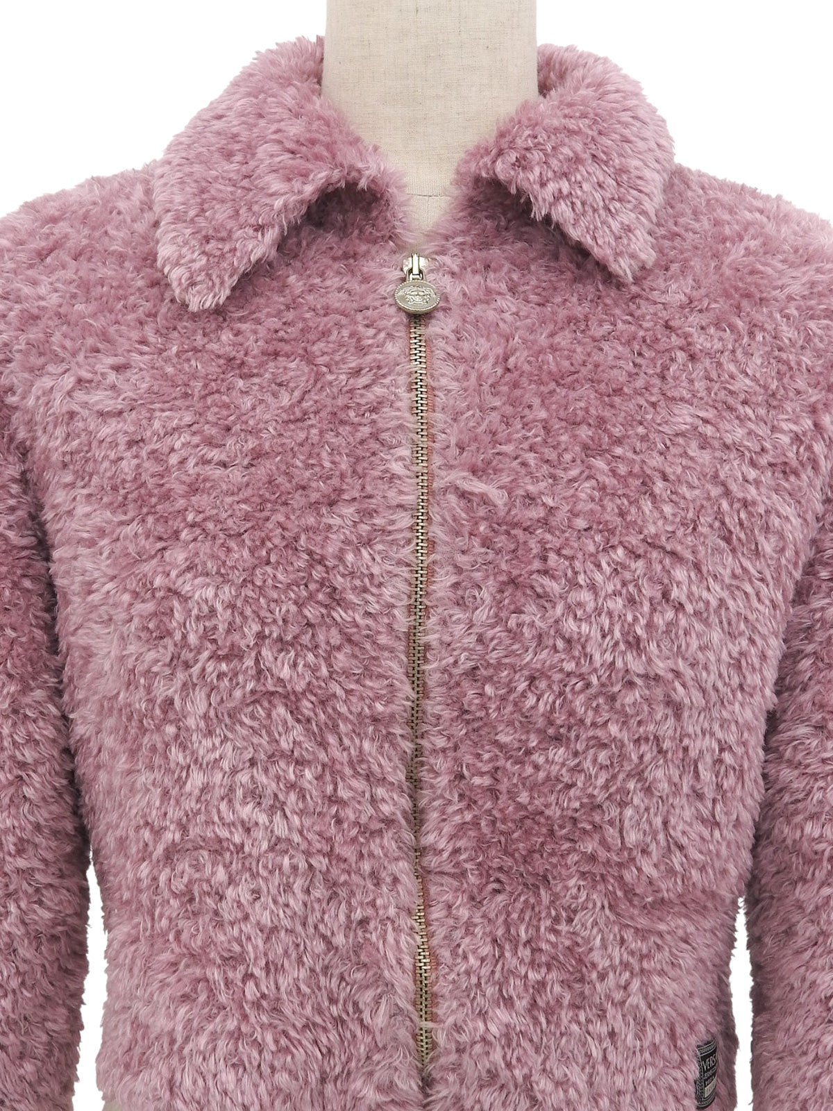 Mohair short zip-up fur jacket in pink