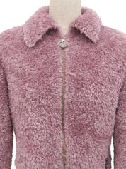 Mohair short zip-up fur jacket in pink