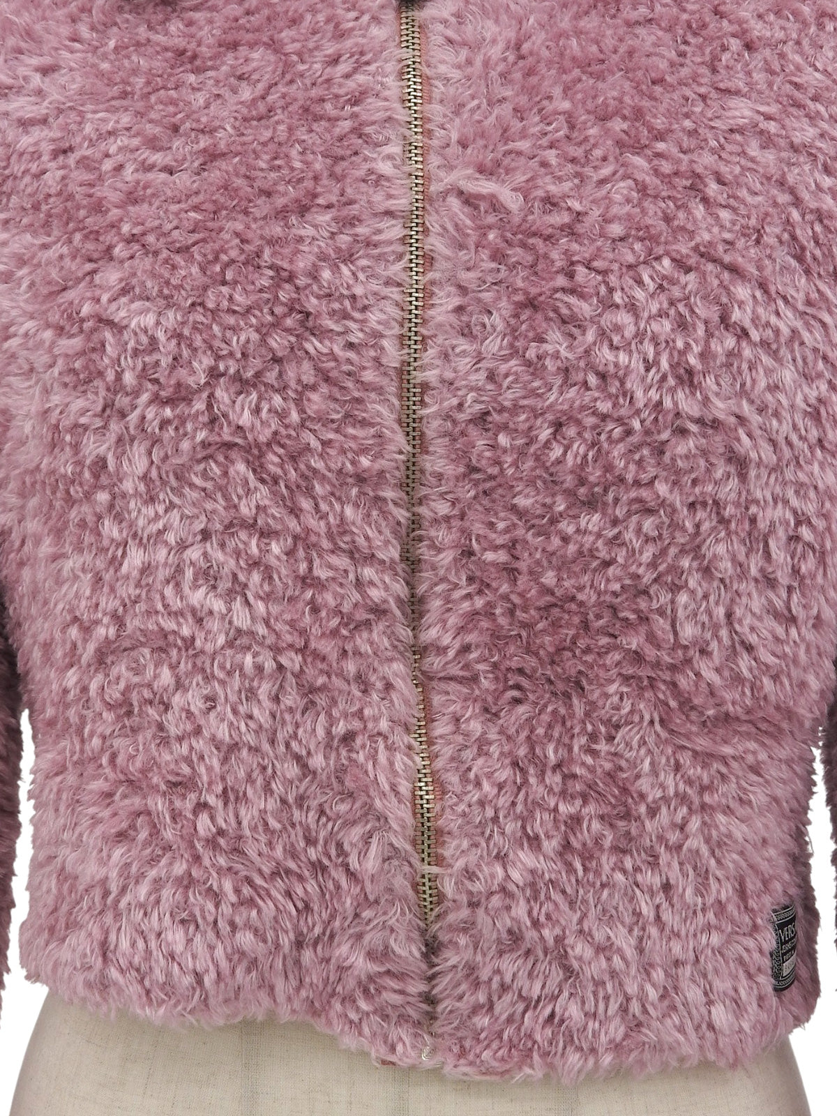 Mohair short zip-up fur jacket in pink