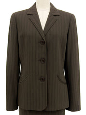 ストライプパターンロゴボタンセットアップ ダークブラウン