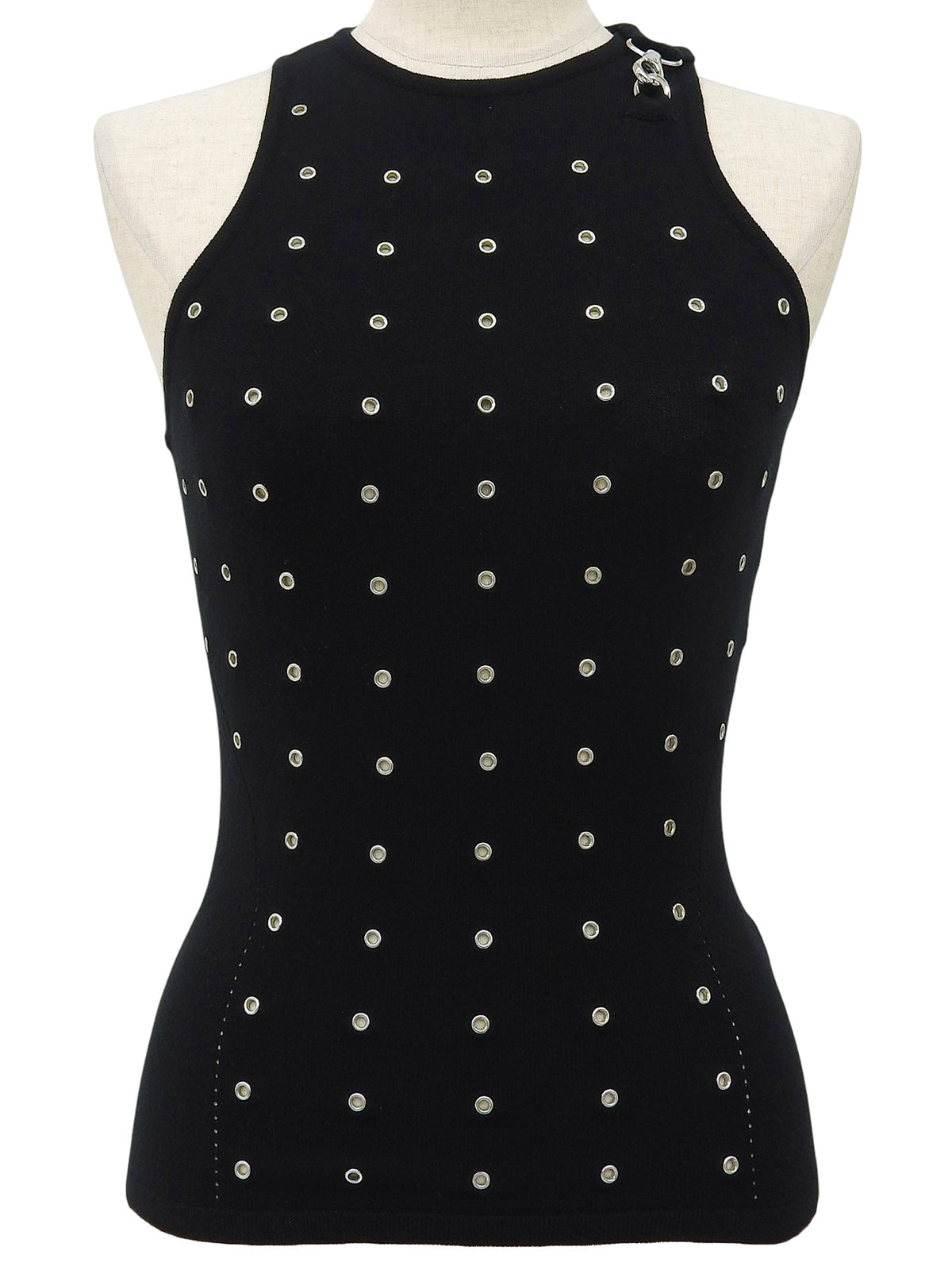 デザインノースリーブニットトップス ブラック