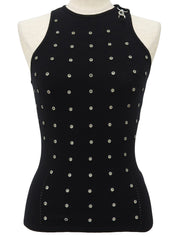 デザインノースリーブニットトップス ブラック