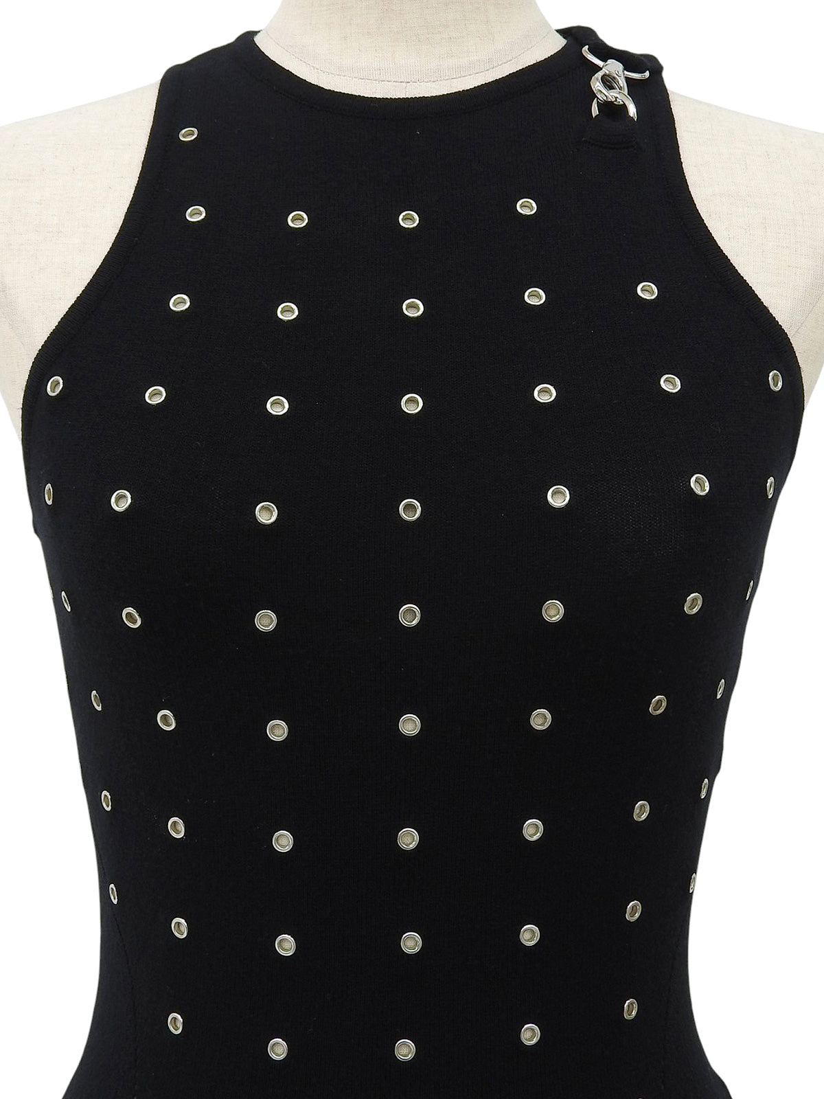 デザインノースリーブニットトップス ブラック