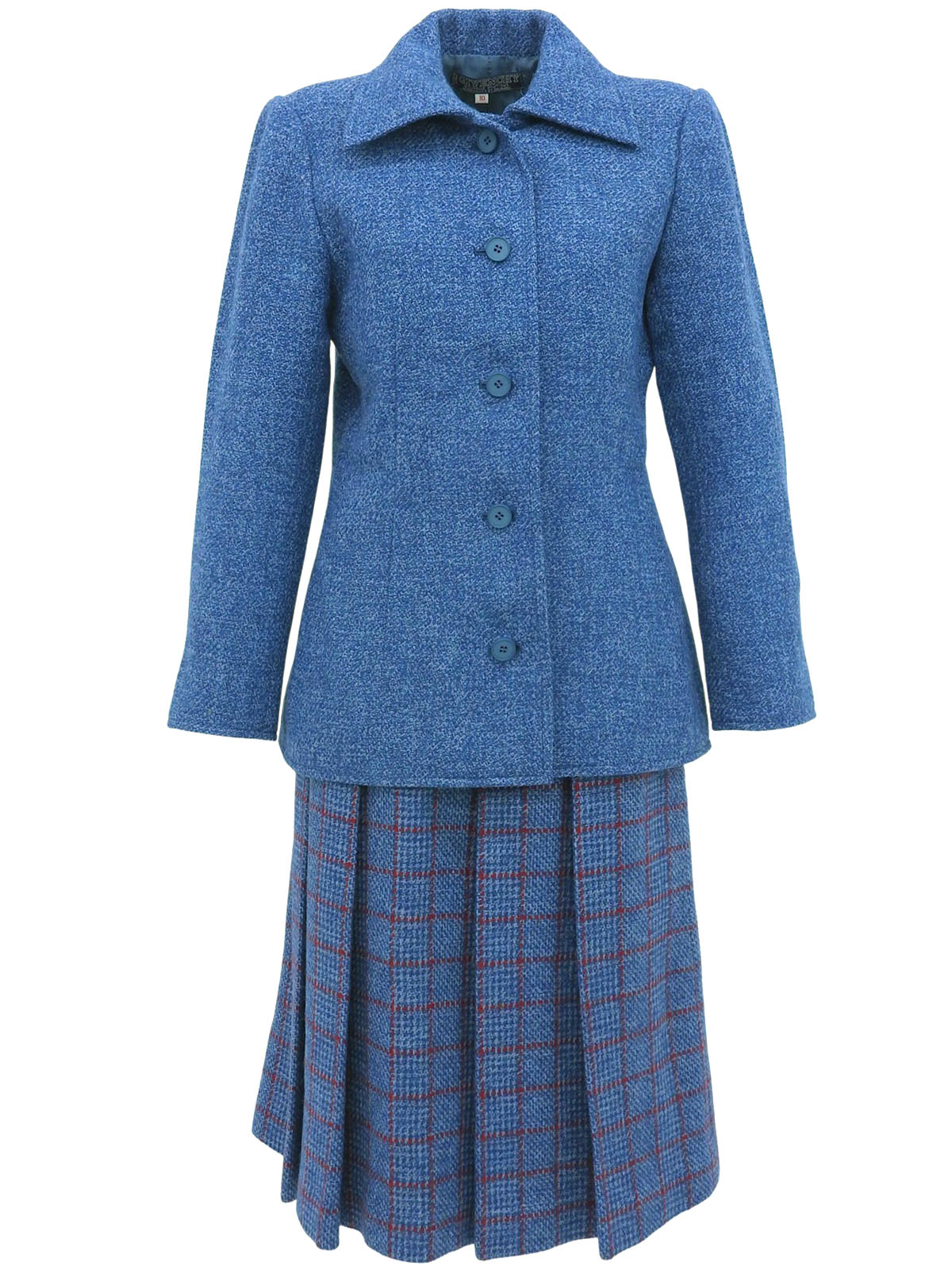 Wool Check Pattern Skirt Set in Blue