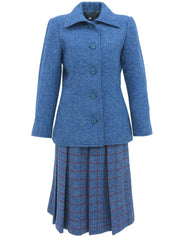 Wool Check Pattern Skirt Set in Blue