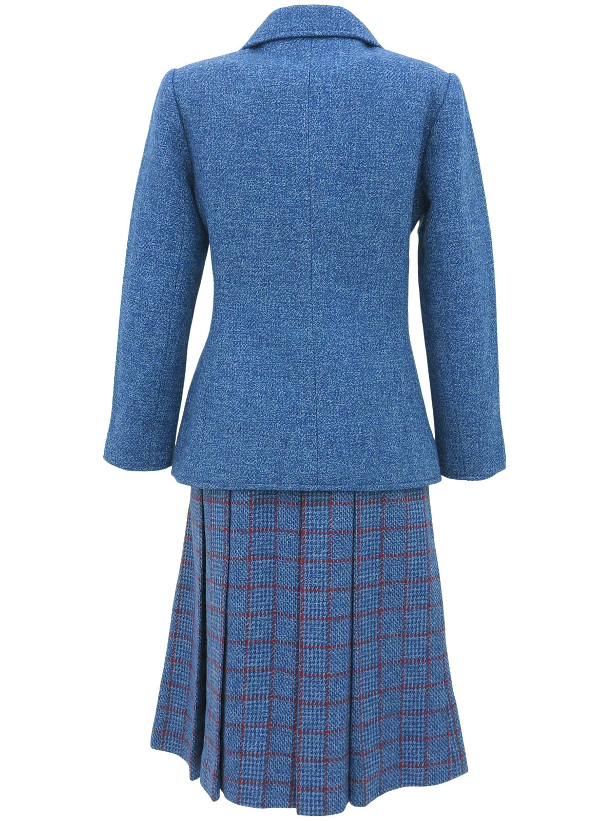 Wool Check Pattern Skirt Set in Blue