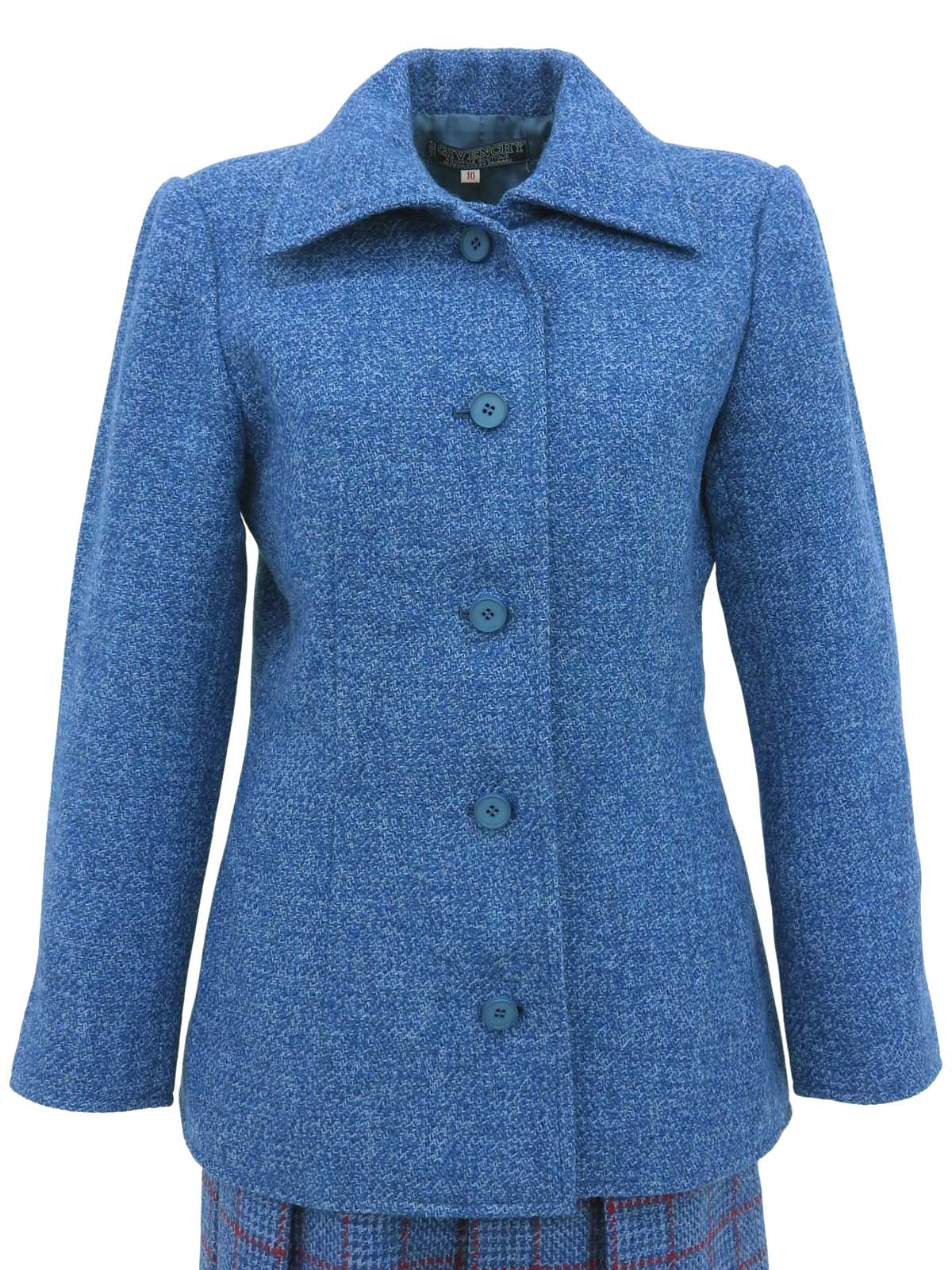 Wool Check Pattern Skirt Set in Blue