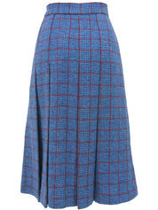 Wool Check Pattern Skirt Set in Blue