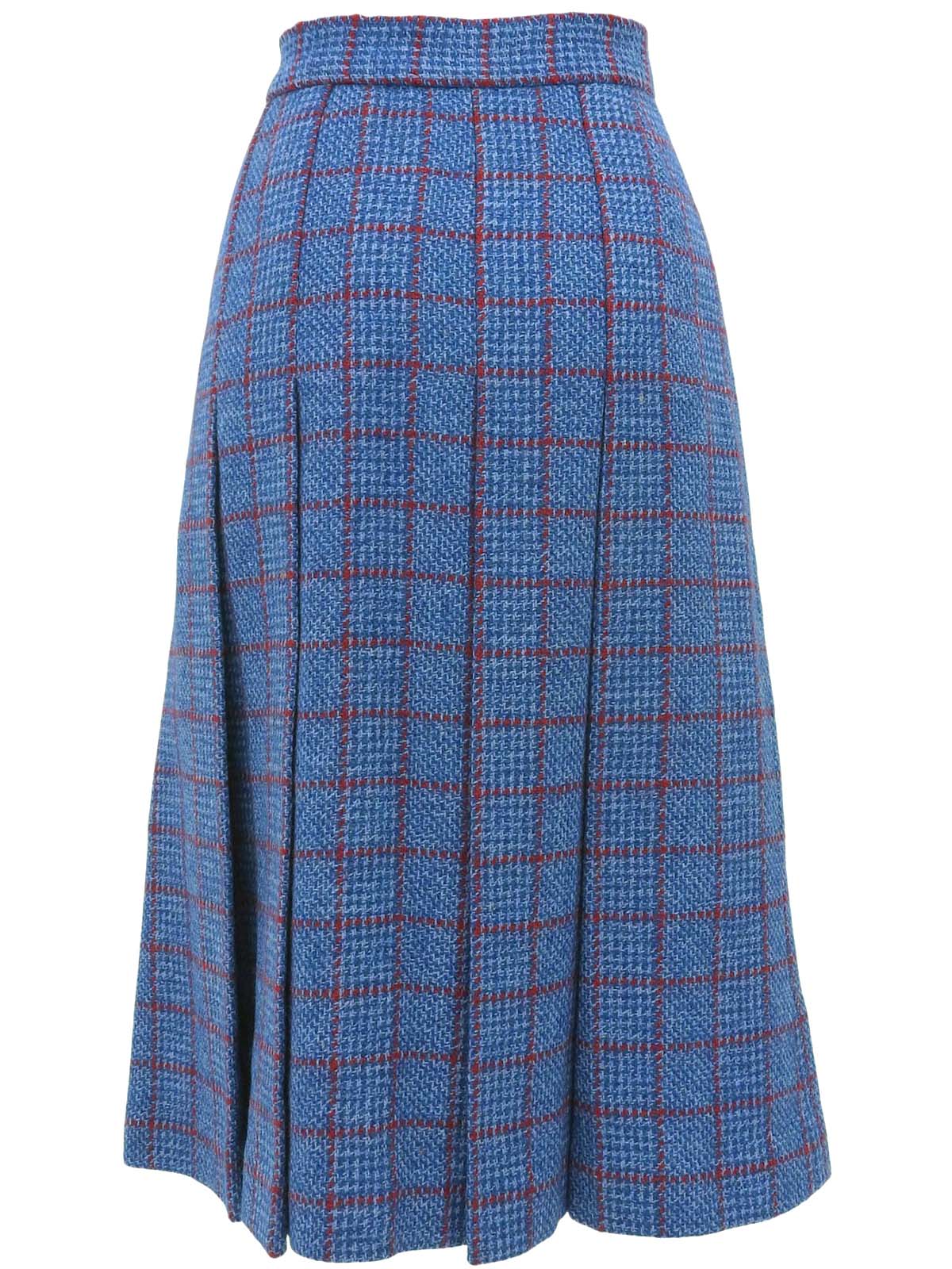 Wool Check Pattern Skirt Set in Blue