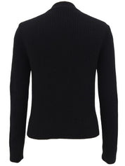 ウールフラワージップアップカーディガン　ブラック