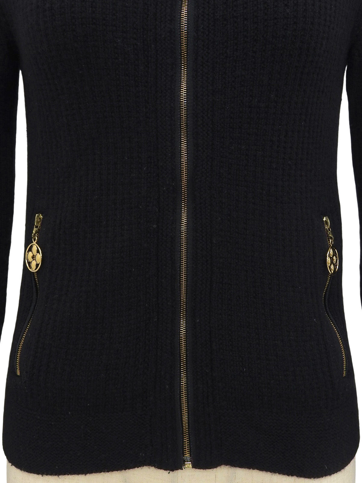 ウールフラワージップアップカーディガン　ブラック