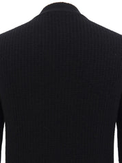 ウールフラワージップアップカーディガン　ブラック