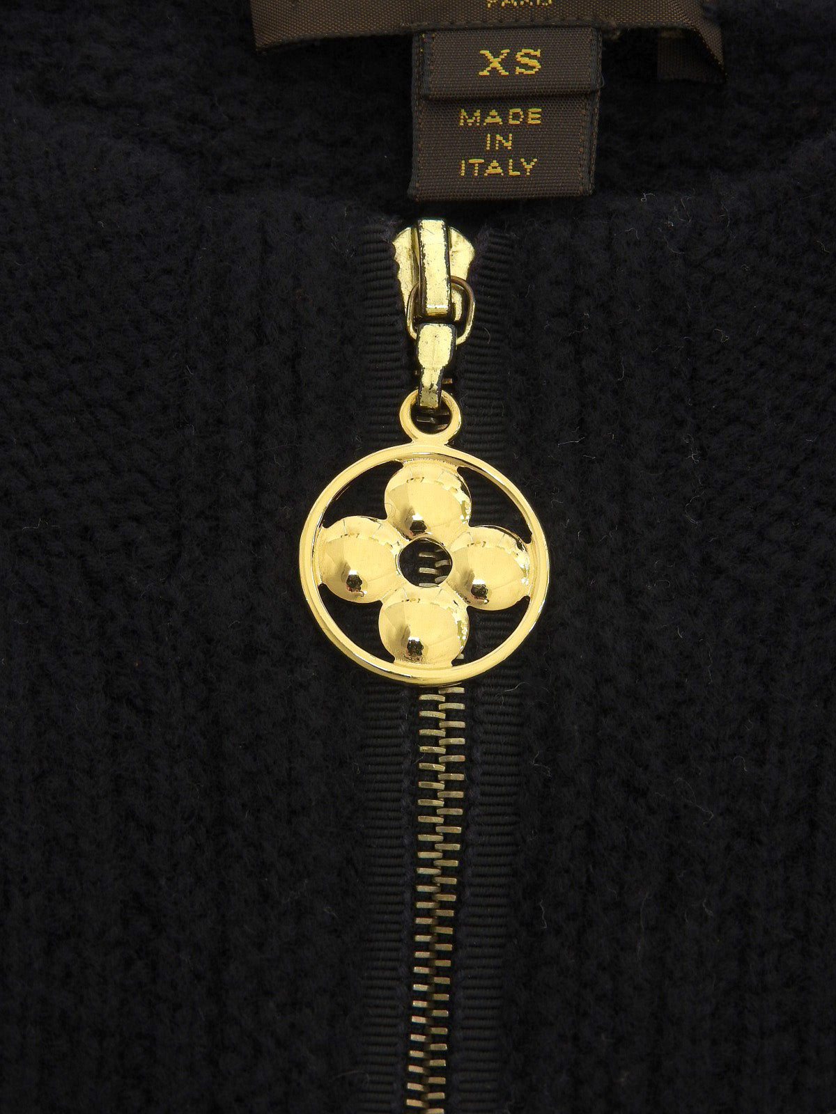 ウールフラワージップアップカーディガン　ブラック