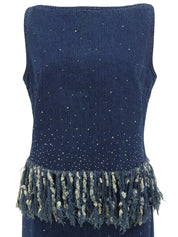 デニムラインストーンデザインセットアップ ブルー