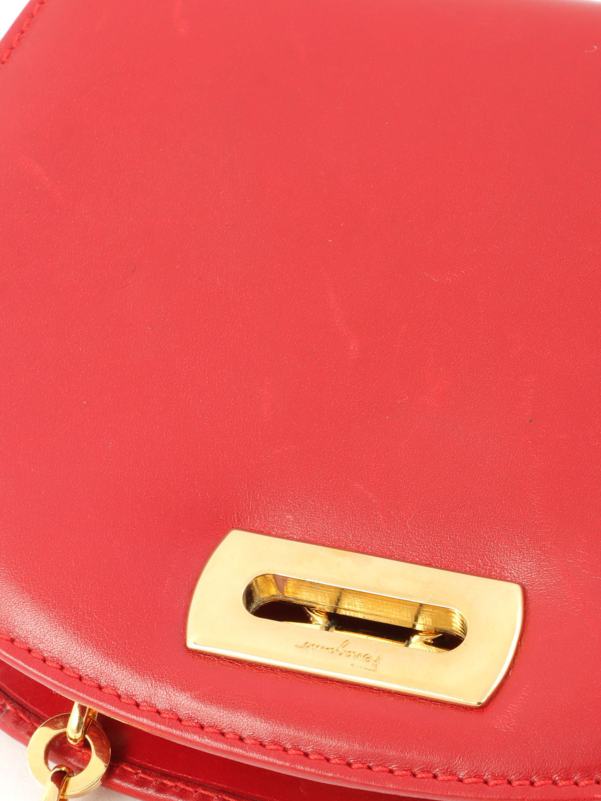 ガンチーニプレートミニチェーンショルダーバッグ レッド